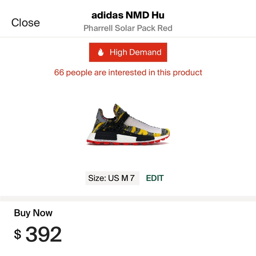 Human race NMD Pharrell adidas solar pack edition size 7(with box) - Picture 7 of 7